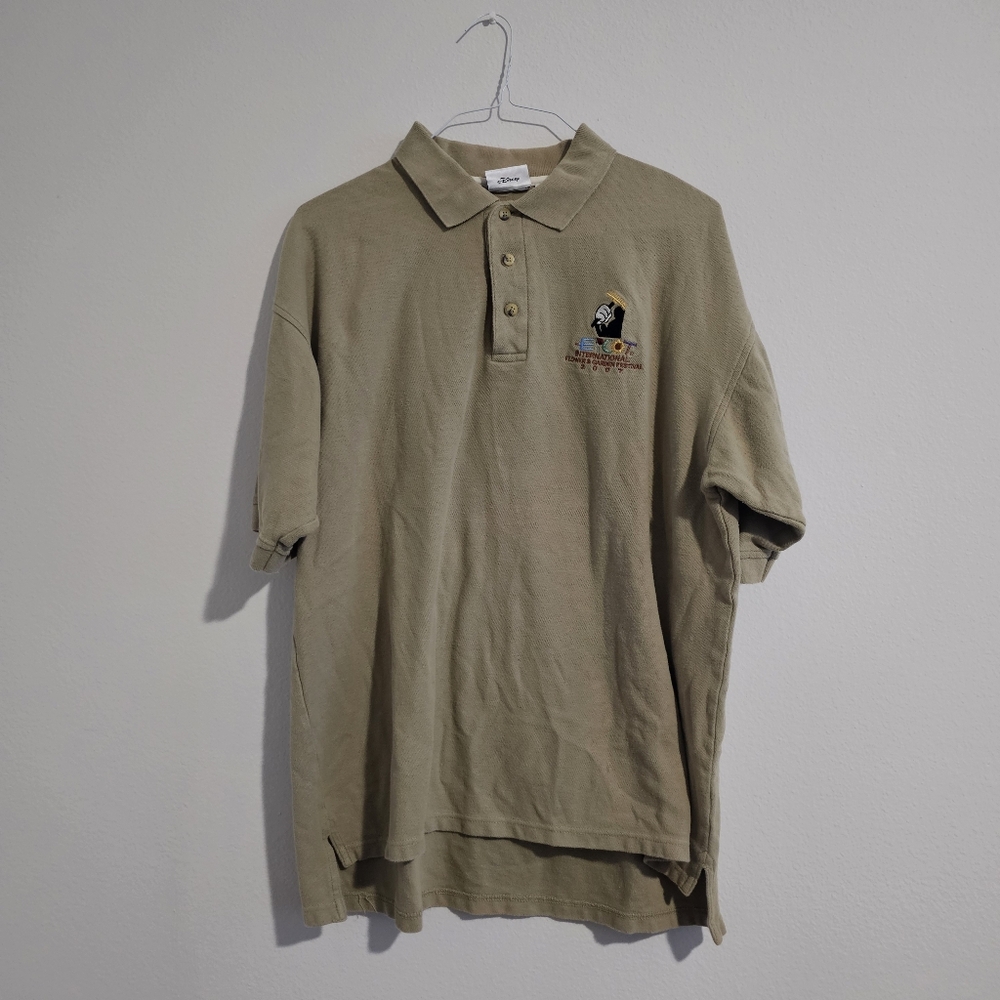 Walt Disney World Men's Vintage Epcot Tan Short Sleeve 100% Cotton Polo Shirt XL